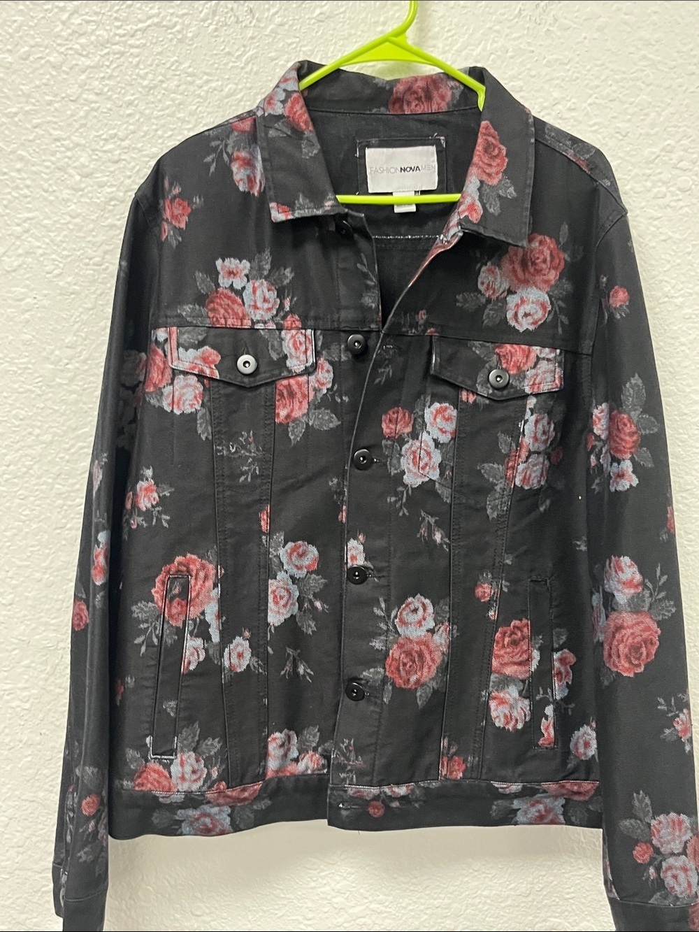 Fashion Nova Black and Red Lightweight Floral Trucker Jacket
#1166